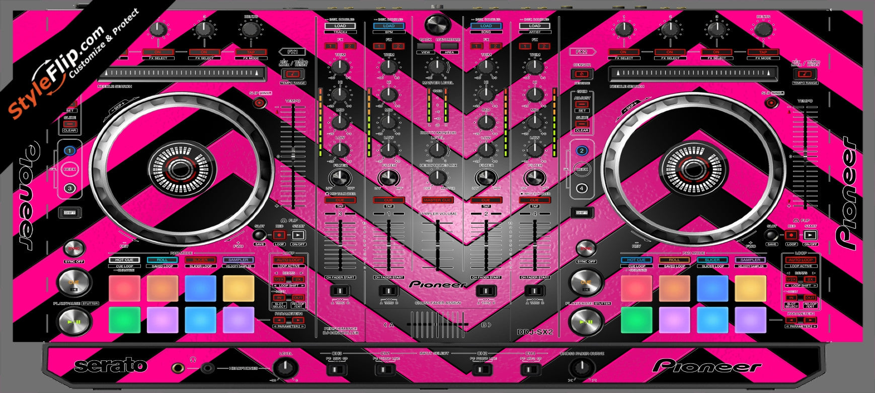 Black & Hot Pink Chevron Pioneer DDJ-SX2